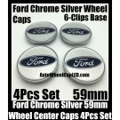 Ford Chrome Silver Blue 56mm Wheel Center Caps Emblems Roundal Focus Fiesta Escape Mondeo 6-Clips 4Pcs Set