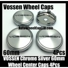 VOSSEN 60mm Metallic Chrome Silver Black Wheel Center Caps Emblems Badges Roundels 4Pcs