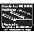 Mercedes Benz AMG BRABUS Metal Chrome Silver Black Sides Fenders Letters Emblems Badges 2Pcs set