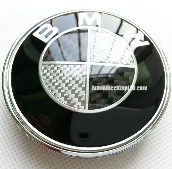 BMW Black White Carbon Fiber 82mm Hood Trunk Emblem Roundel Badge 2Pins