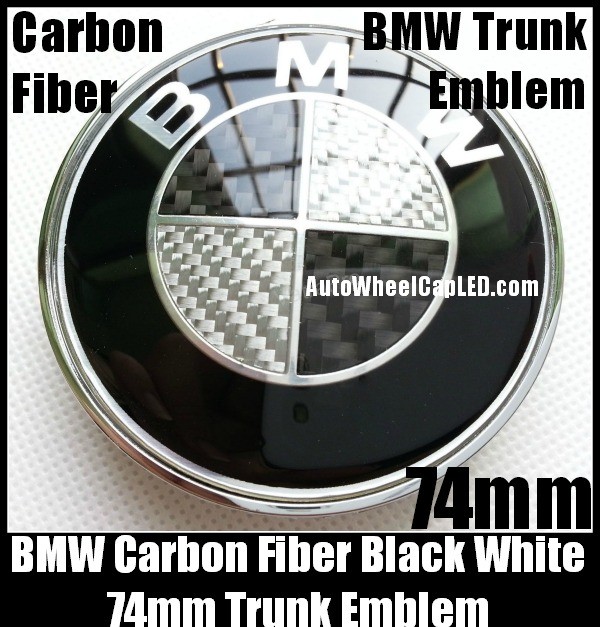 BMW Carbon Fiber Black White OEM Trunk Emblem Roundel Badge 74mm 2Pins