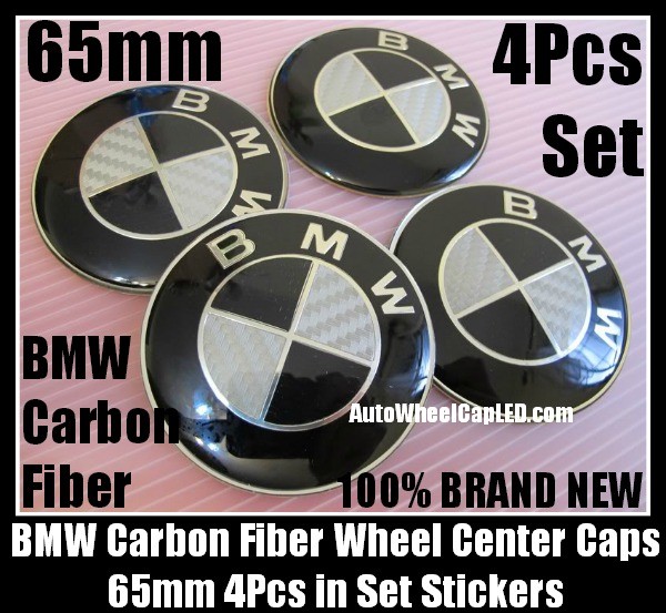 BMW Carbon Fiber Black White Wheel Center Hubs Caps 65mm Roundel Emblems Badges Stickers 4Pcs Curve
