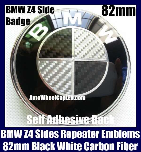 BMW Z4 Black White Carbon Fiber 82mm Sides Light Repeaters Emblem Roundel Badge Self Adhesive Back