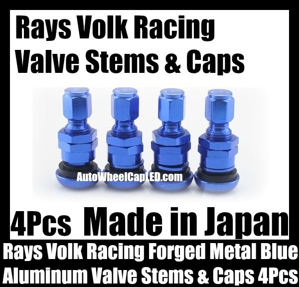 Rays Volk Racing Forged Metallic Blue Aluminum Tire Valve Stems Caps Japan Wheels Rims Work Japan 4Pcs Set