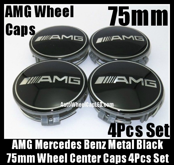 AMG Mercedes Benz Devil Black Chrome Silver Wheel Center Caps 75mm Hubs Emblems Badges CLK ML GL SL CL E C S Class 4Pcs