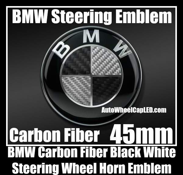 BMW Black White Carbon Fiber Steering Wheel Horn Emblem Badge Roundel 45mm