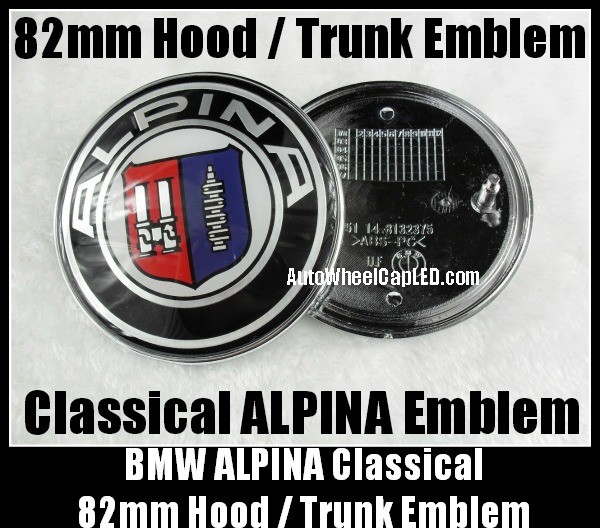 BMW ALPINA 82mm Hood Trunk Emblems Badge Roundel Bonnet Boot Aluminium Alloy 2Pins