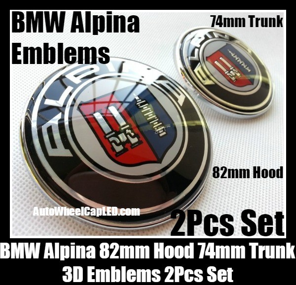 BMW ALPINA 82mm Hood 74mm Trunk Emblems Badge 2Pcs Bonnet Boot Aluminium Alloy Set