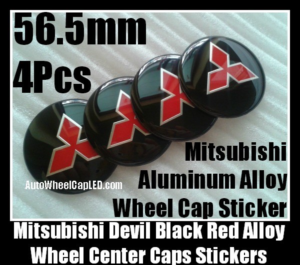 Mitsubishi Devil Black Red Star Wheel Center Caps Emblems Stickers 56.5mm Curve Aluminum Alloy 4Pcs Set