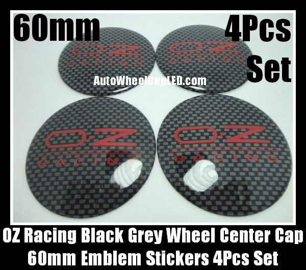 OZ Racing Wheel Center Caps 60mm Black Grey Squares Emblems Stickers 4Pcs Set Red Characters