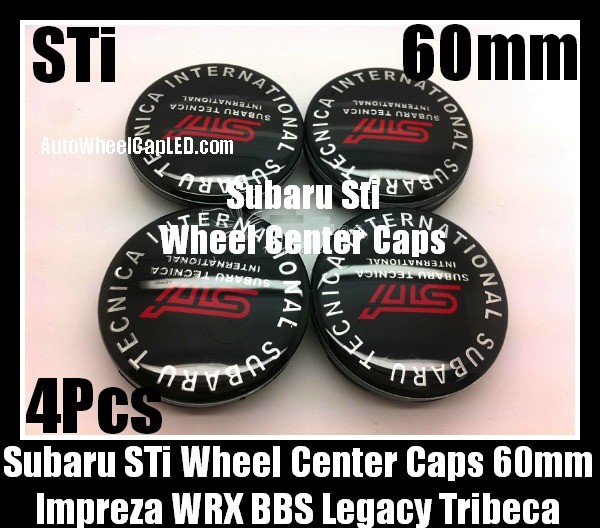 Subaru STi Tecnica International Wheel Center Caps Black 60mm Emblems Impreza WRX STi BBS Legacy Tribeca 4Pcs