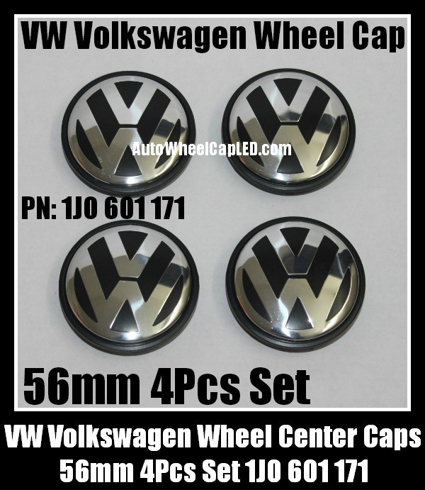 VW Volkswagen 56mm Wheel Center Emblems Caps 1J0 601 171 Golf Polo Jetta Passat Lupo New Beetle 1J0601171 4Pcs Set Black Chrome Silver