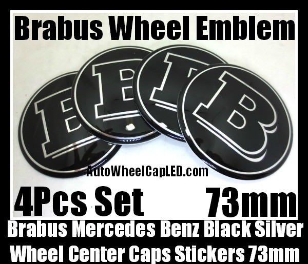 Brabus Mercedes Benz Black Wheel Center Caps Emblems Hubs Badges 73mm Stickers 4Pcs