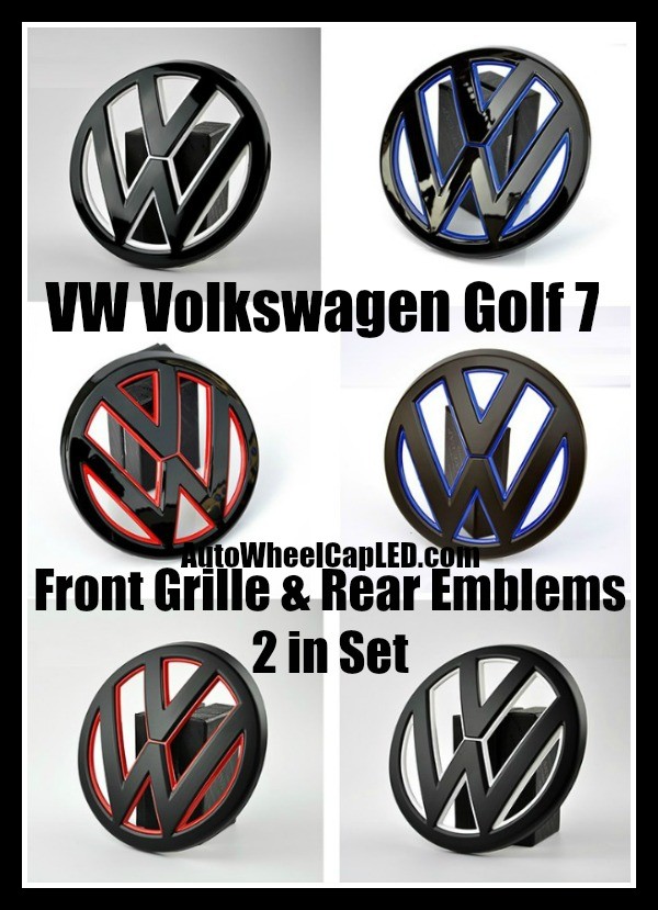 VW Volkswagen Golf 7 Blue Red White Black Gloss Matte Front Grille Hood Rear Trunk Emblems Badges 2Pcs Set Bumper