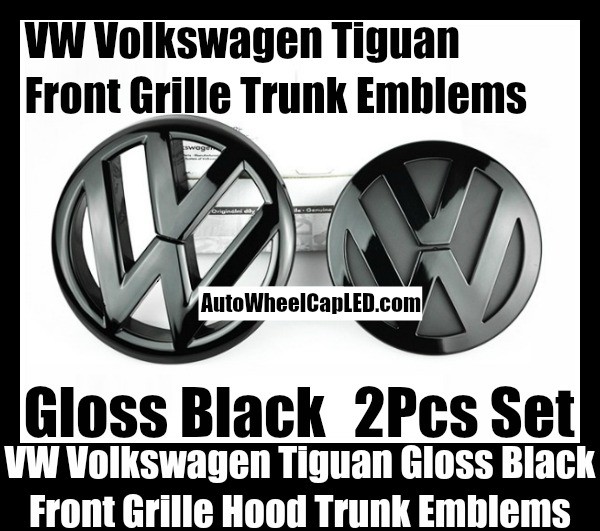 VW Volkswagen Tiguan Gloss Black Front Grille Hood Rear Trunk Emblems Badges 2Pcs Bonnet Boot Bumper