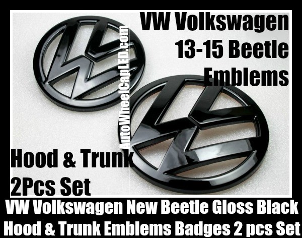VW Volkswagen New Beetle 2013-2015 Gloss Devil Black Front Hood Rear Trunk Emblems Bonnet Boot Badges 2Pcs Set