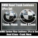 BMW Black White Carbon Fiber 82mm Hood 74mm Trunk Emblems Bonnet Boot Roundels Badges 2Pcs