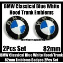 BMW Classical Blue White 2Pcs 82mm Hood Trunk Emblems Badge Bonnet Boot Aluminium Alloy Set 2Pins