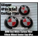 BMW Devil Red White Carbon Fiber Wheel Center Hub Caps Curve 68mm Metal Alloy 4 Pieces Set