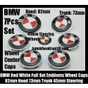 BMW Red White 7Pcs Emblems 82mm Hood 74mm Trunk 68mm Wheel Center Caps 45mm Steering Horn Bonnet Boot Roundels Badges Full Set