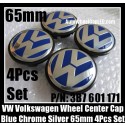 VW Volkswagen 65mm Blue Chrome Silver Wheel Center Emblems Caps 3B7 601 171 Golf Bora Jetta Polo Passat 4Pcs Set 3B7601171