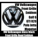 VW Volkswagen Full Gloss Black Front Grille Emblem Badge Golf 6 MK6 GTI GTIs R20 New Polo Jetta Magotan Bonnet Hood