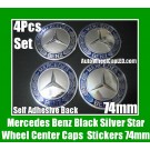 Mercedes Benz Blue Silver Star Wheel Center Caps Emblems Stickers 74mm 4Pcs Set Class E S CLK SLK