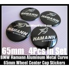 BMW Hamann Motorsport GMBH Black Chrome Silver Wheel Center Caps Stickers 65mm 4Pcs Set Aluminum Metal Curve