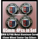 BMW ALPINA 65mm Curve Wheel Center Caps Emblems Stickers Metal Aluminum Alloy 4Pcs in Set