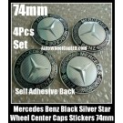 Mercedes Benz Black Silver Star Wheel Center Caps Emblems Stickers 74mm 4Pcs Set Class E S CLK SLK