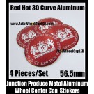 Junction Produce Hot Red 56.5mm Wheel Center Caps Emblems Stickers 4Pcs Set Aluminum Alloy