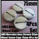 AMG Mercedes Benz Chrome Silver Wheel Center Caps 75mm CLK ML GL SL CL E C S Class 4Pcs Set