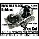 BMW Full Devil Black 82mm Hood 74mm Trunk 45mm Steering Wheel Horn Bonnet Boot Badges Emblems 3Pcs Set