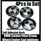 BMW Carbon Fiber Black White Wheel Center Cap 62mm Emblems 4Pcs Roundel Set Self Adhesive Back Stickers