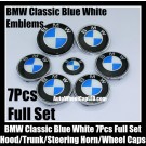 BMW Blue White 7Pcs Emblems 82mm Hood 74mm Trunk 68mm Wheel Center Caps 45mm Steering Horn Bonnet Boot Roundels Badges Full Set