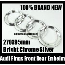 Audi Rings Chrome Silver Emblem Front Rear Grill Hood Trunk Badge A3 A4 A6 A8 S3 S4 S6 R Q7 Q5 270X95mm