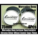 Mercedes Benz Lorinser Sportservice 75mm Chrome Silver Wheel Center Caps Emblems 4Pcs Set