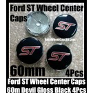 Ford ST Black 60mm Wheel Center Caps Emblems Aluminum Focus Fiesta Escape Mondeo 4Pcs Set