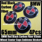 BMW Carbon Fiber Red Black Wheel Center Hubs Caps 65mm Roundels Emblems Badges Stickers 4Pcs Curve