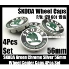 Skoda ŠKODA VW 56mm Wheel Center Caps Emblems 1ZD 601 151A Green Bird Octavia Fabia Superb Roomster Volkswagen 4Pcs 1ZD601151A