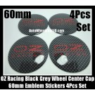 OZ Racing Wheel Center Caps 60mm Black Grey Squares Emblems Stickers 4Pcs Set Red Characters