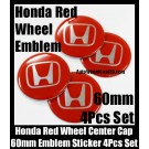 Honda Red Chrome Silver 60mm Wheel Center Cap Emblems Stickers 4Pcs Set Civic SI Accord Odyssey Cite CRV Spirior Typer H