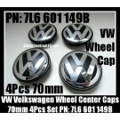 VW Volkswagen 70mm Wheel Center Emblems Caps 7L6 601 149 B Touareg Golf Polo Jetta Passat Lupo New Beetle Touran 4Pcs Set Black Chrome Silver 7L6601149B