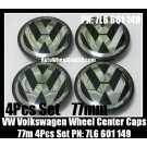 VW Volkswagen 77mm Wheel Center Emblems Caps 7L6 601 149 Touareg Golf Polo Jetta Passat Lupo New Beetle Touran 4Pcs Set Black Chrome Silver 7L6601149