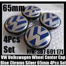 VW Volkswagen 65mm Blue Chrome Silver Wheel Center Emblems Caps 3B7 601 171 Golf Bora Jetta Polo Passat 4Pcs Set 3B7601171