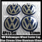 VW Volkswagen 65mm Blue Chrome Silver Wheel Center Cap Stickers Emblems Curve Aluminum 4Pcs Set