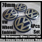 VW Volkswagen 70mm Blue Chrome Silver Wheel Center Cap Stickers Emblems Curve Aluminum 4Pcs Set