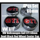 VW Volkswagen Devil Black Red GTI Wheel Center Caps Emblems 60mm Golf 4Pcs Set