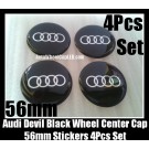 Audi Black Chrome Silver Rings Wheel Center Caps Emblems Roundels Stickers 56mm 4Pcs Set