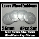 Lexus 56mm Chrome Silver Wheel Center Cap Stickers Emblems Curve Aluminum 4Pcs Set